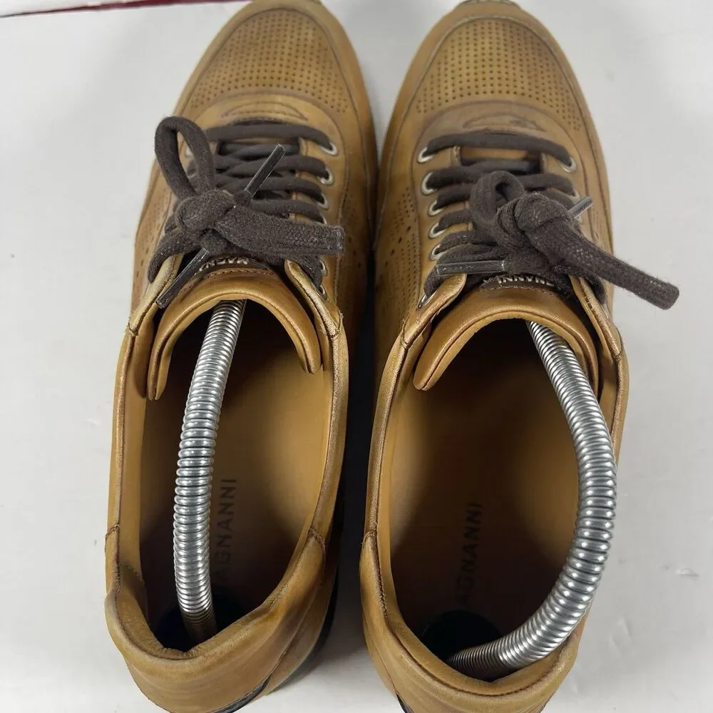 Magnanni Men’s Leather Perforated Sneakers | Size 9 M | Cognac Tan Made In Spain